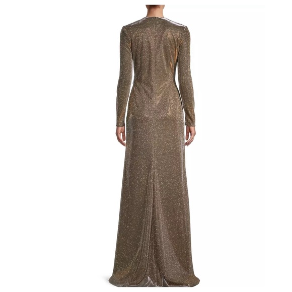 Mac Duggal Plunge Neck Metallic Long Sleeve Gown - Picture 2 of 16